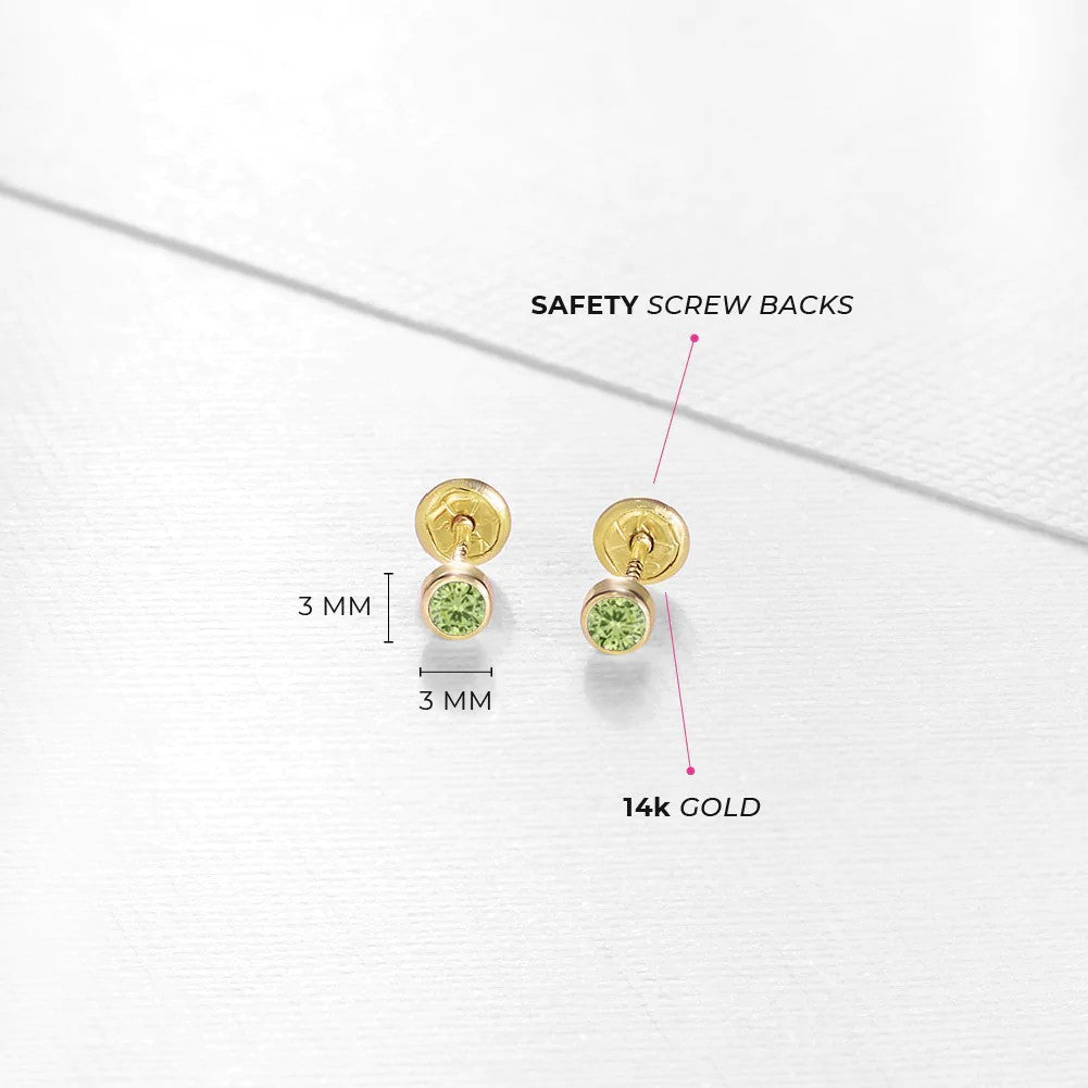 Peridot Tiny Bezel Little Girl's Stud Earrings