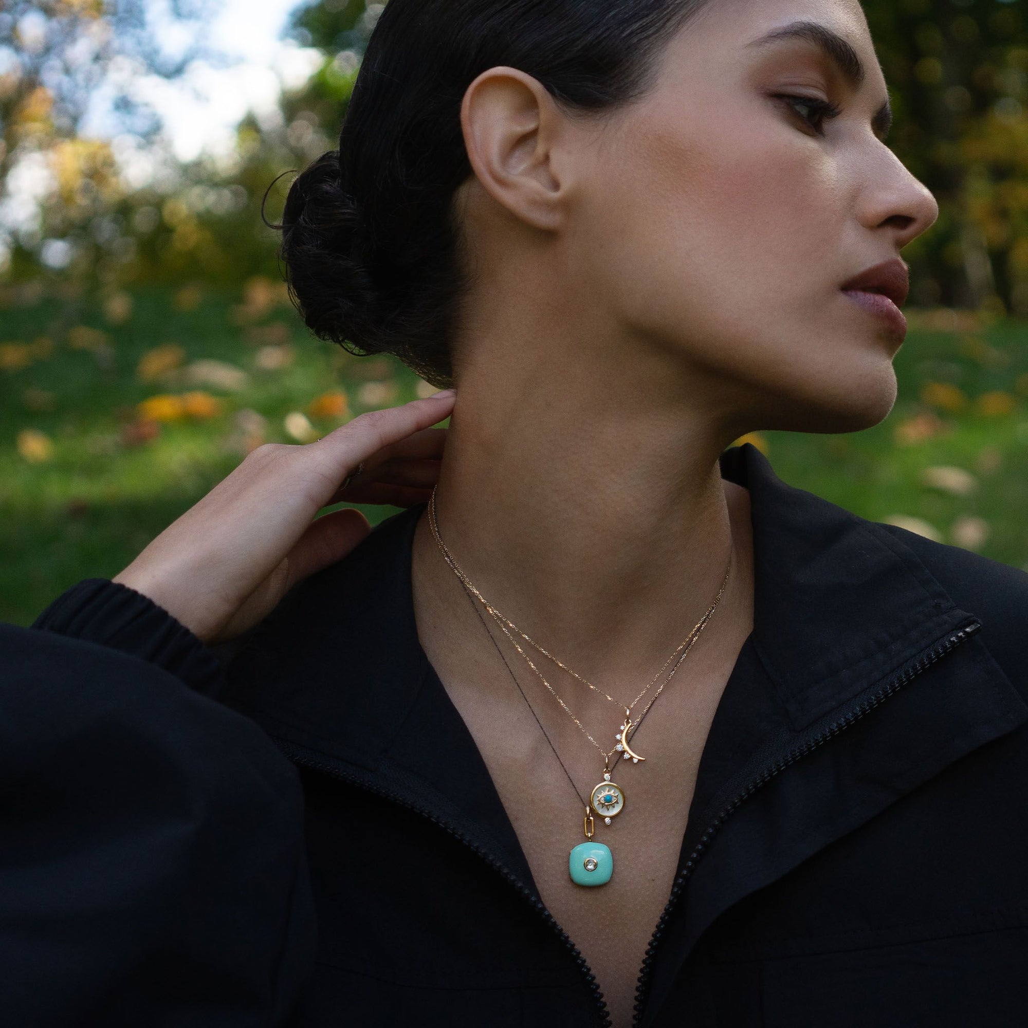 Monica Rich Kosann Petite Moon and Diamond Necklace in Yellow Gold