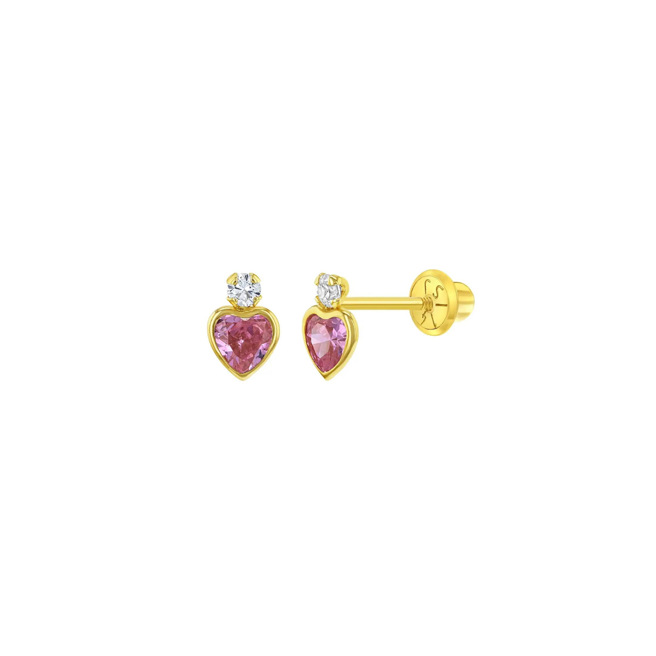 Royal Pink CZ Heart Little Girl's Stud Earrings
