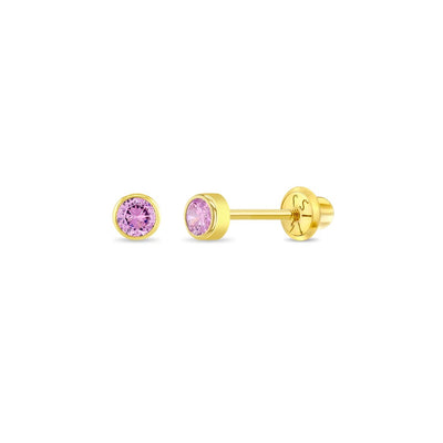 Pink Tourmaline Tiny Bezel Little Girl's Stud Earrings