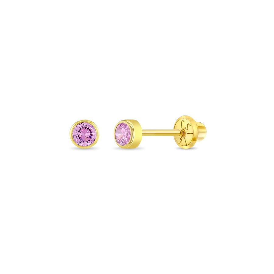 Pink Tourmaline Tiny Bezel Little Girl's Stud Earrings