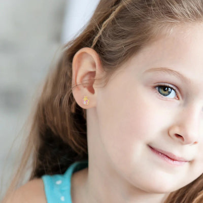 Pink & White Enamel Bee Little Girl's Stud Earrings