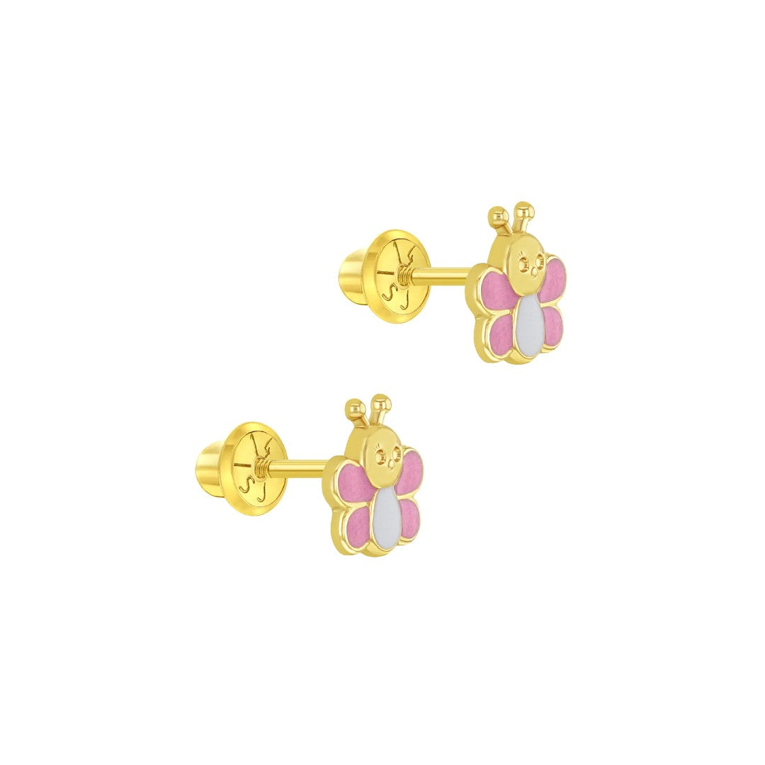 Pink & White Enamel Bee Little Girl's Stud Earrings