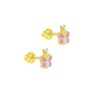 Pink & White Enamel Bee Little Girl's Stud Earrings