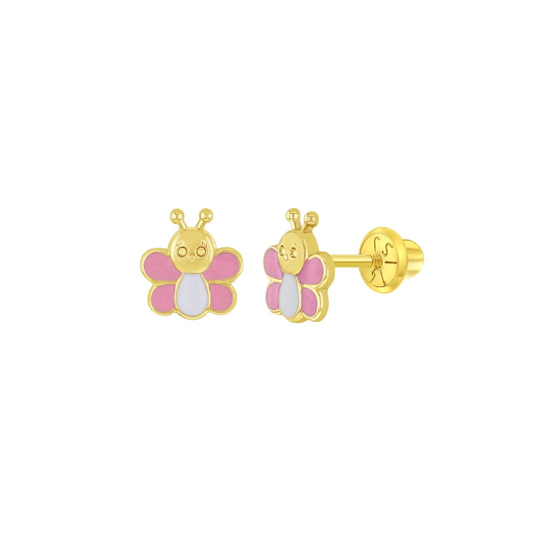 Pink & White Enamel Bee Little Girl's Stud Earrings