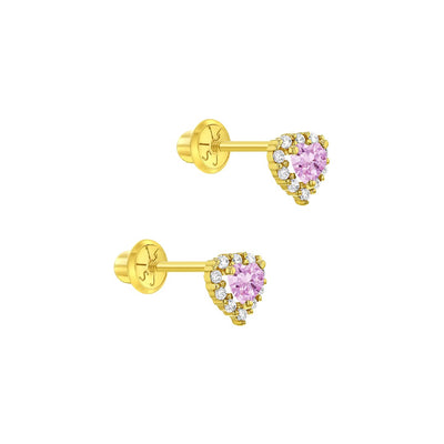 Princess Pink CZ Heart Little Girl's Stud Earrings