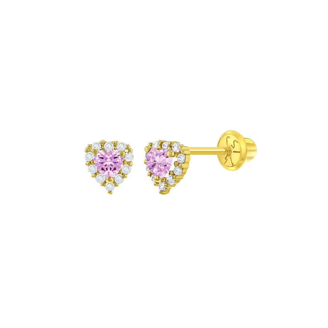 Princess Pink CZ Heart Little Girl's Stud Earrings