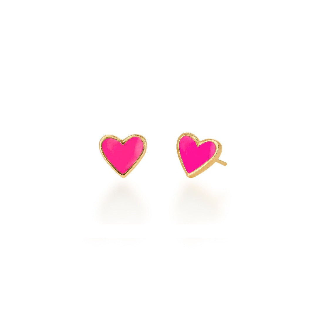 Rachel Reid Mini Hot Pink Enamel Heart Stud Earrings