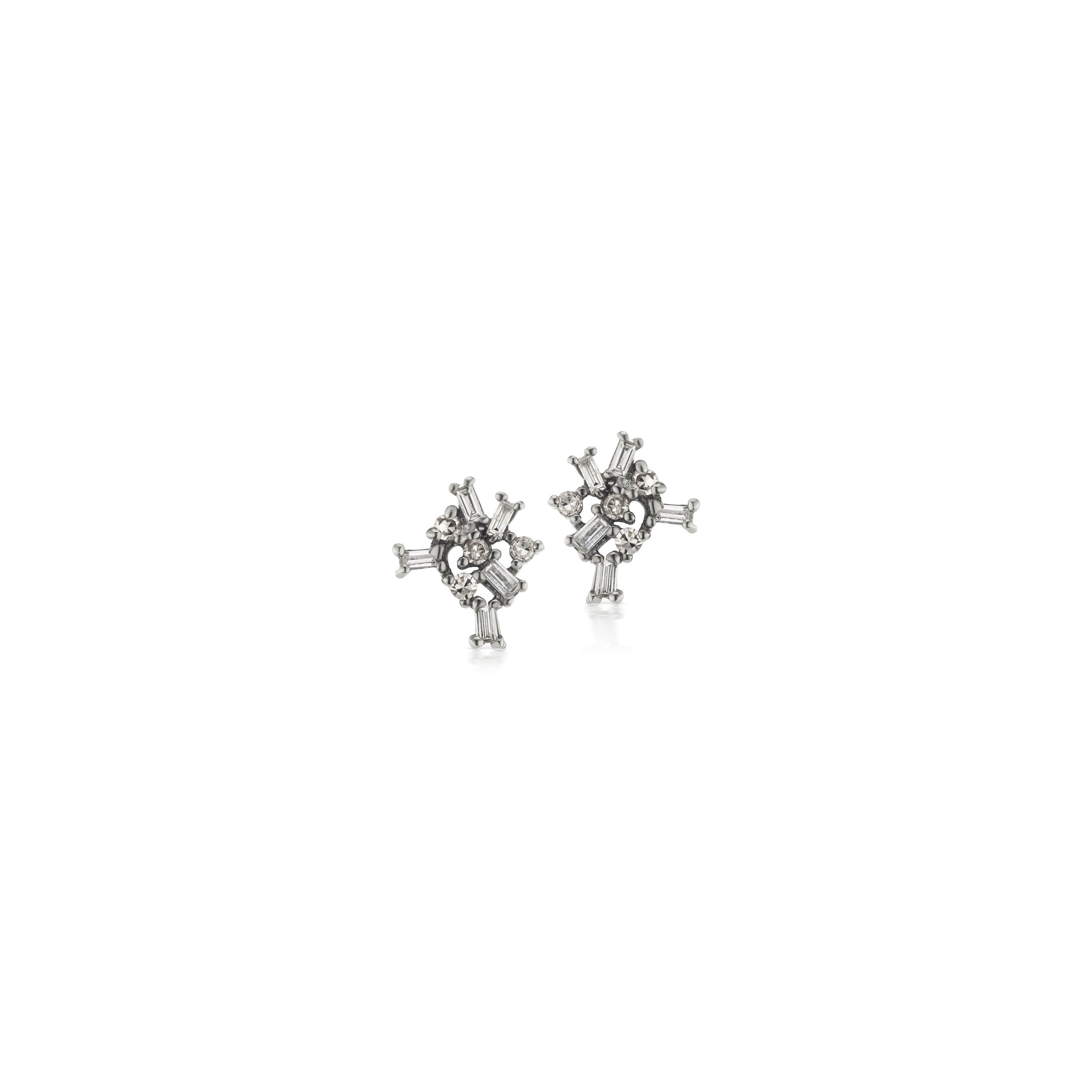 Tara Mikolay Round Baguette Oxidized Diamond Stud Earrings