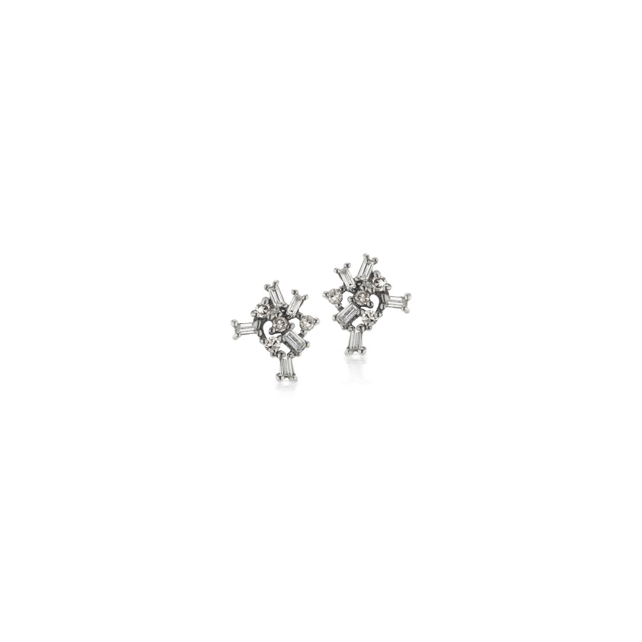 Tara Mikolay Round Baguette Oxidized Diamond Stud Earrings