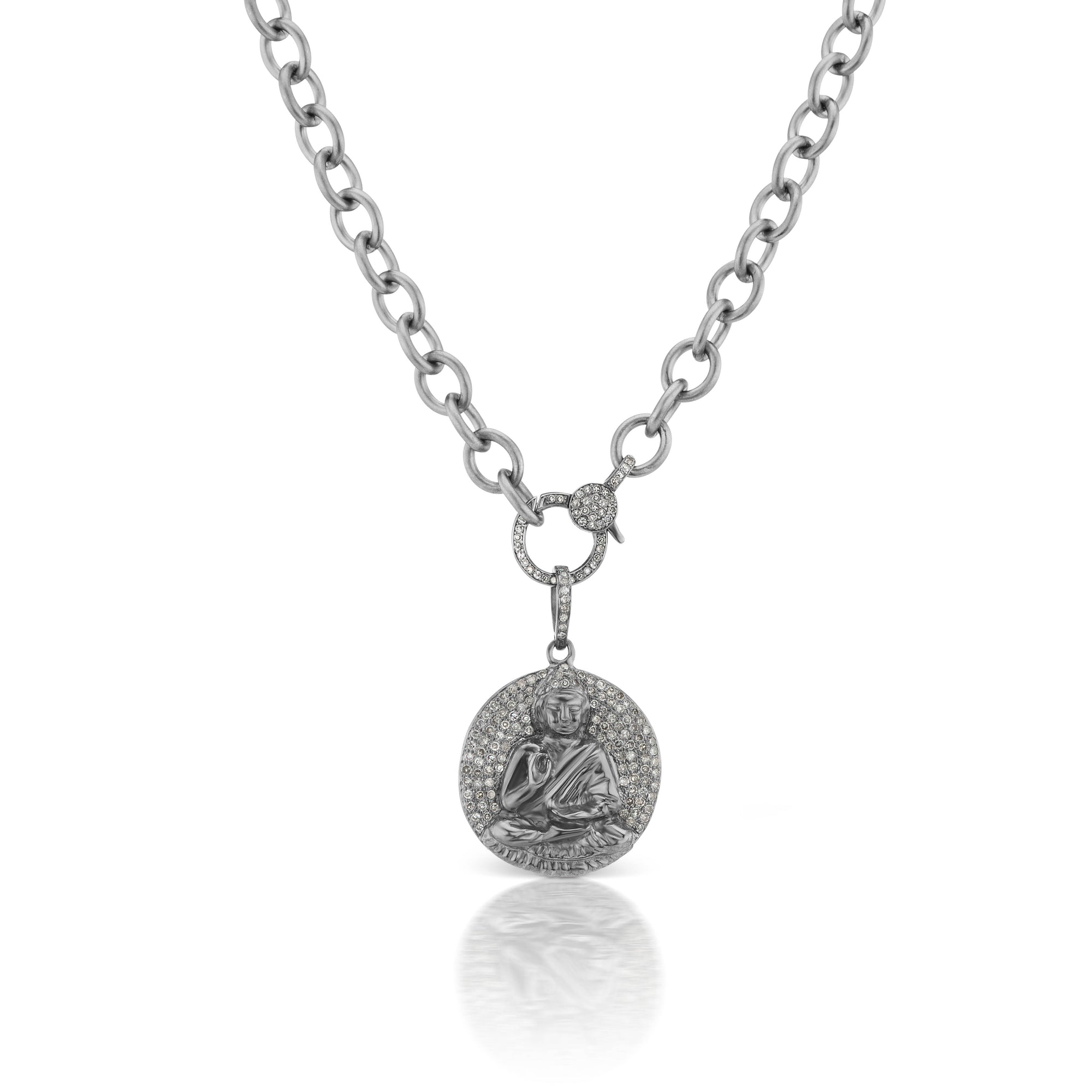 Tara Mikolay Raw Diamond Buddha Pendant on Oxidized Chain