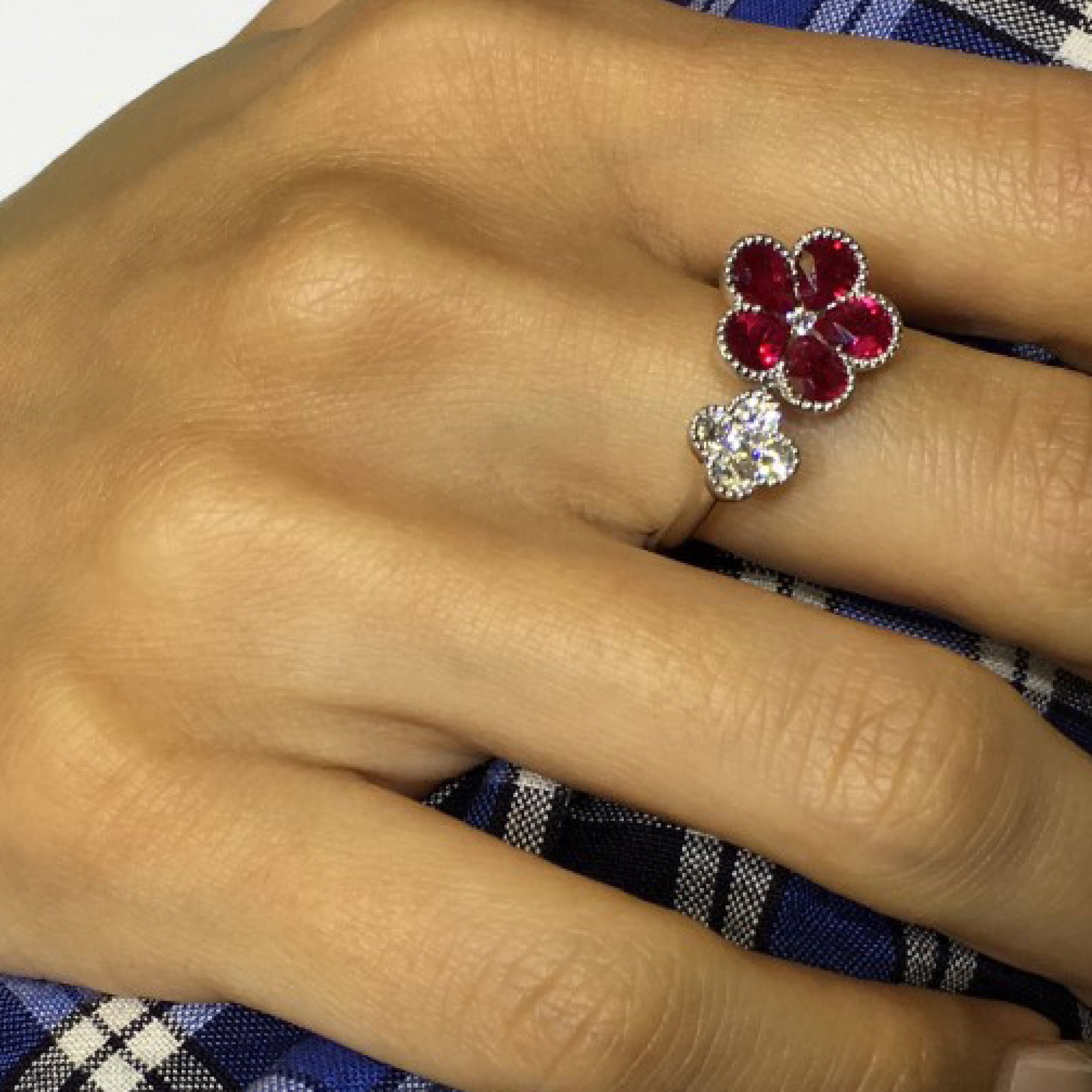 Gemstone and Diamond Flower Ring