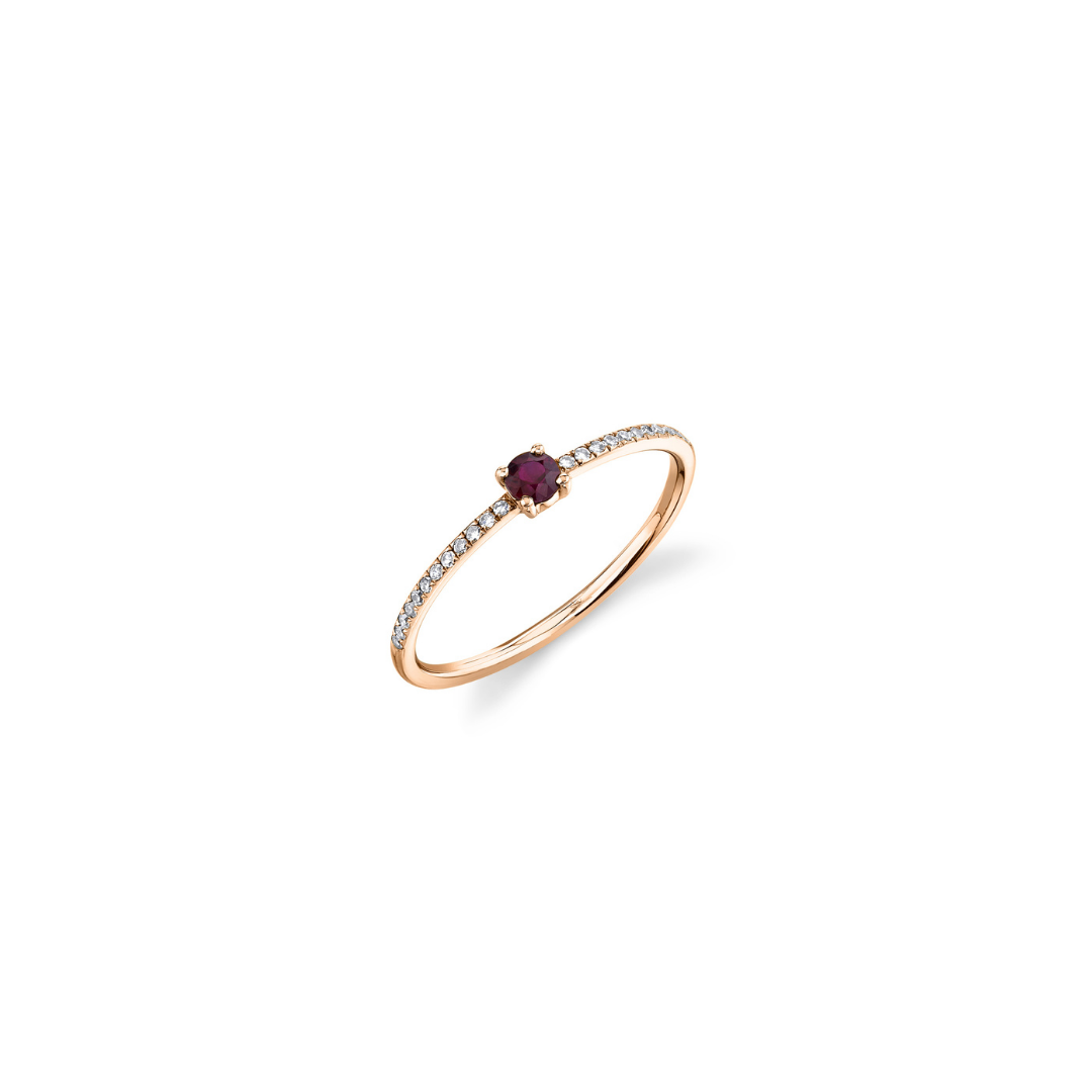Shy Creation Thin Diamond & Ruby Ring