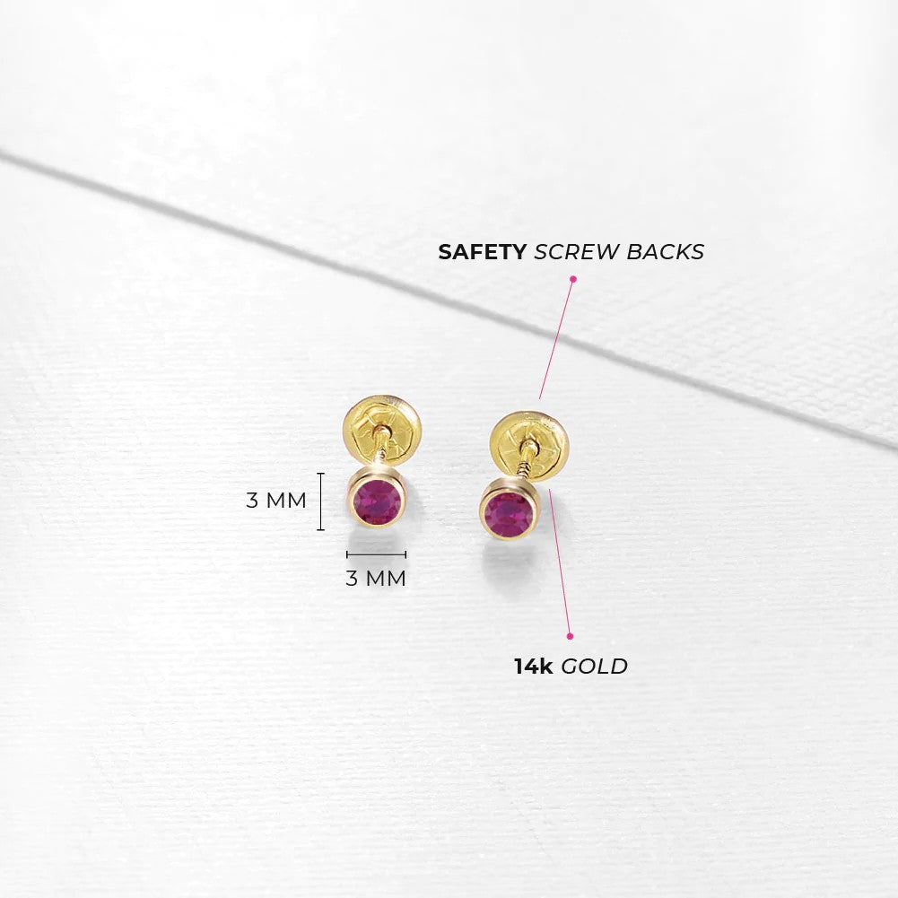 Ruby Tiny Bezel Little Girl's Stud Earrings