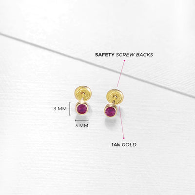 Ruby Tiny Bezel Little Girl's Stud Earrings