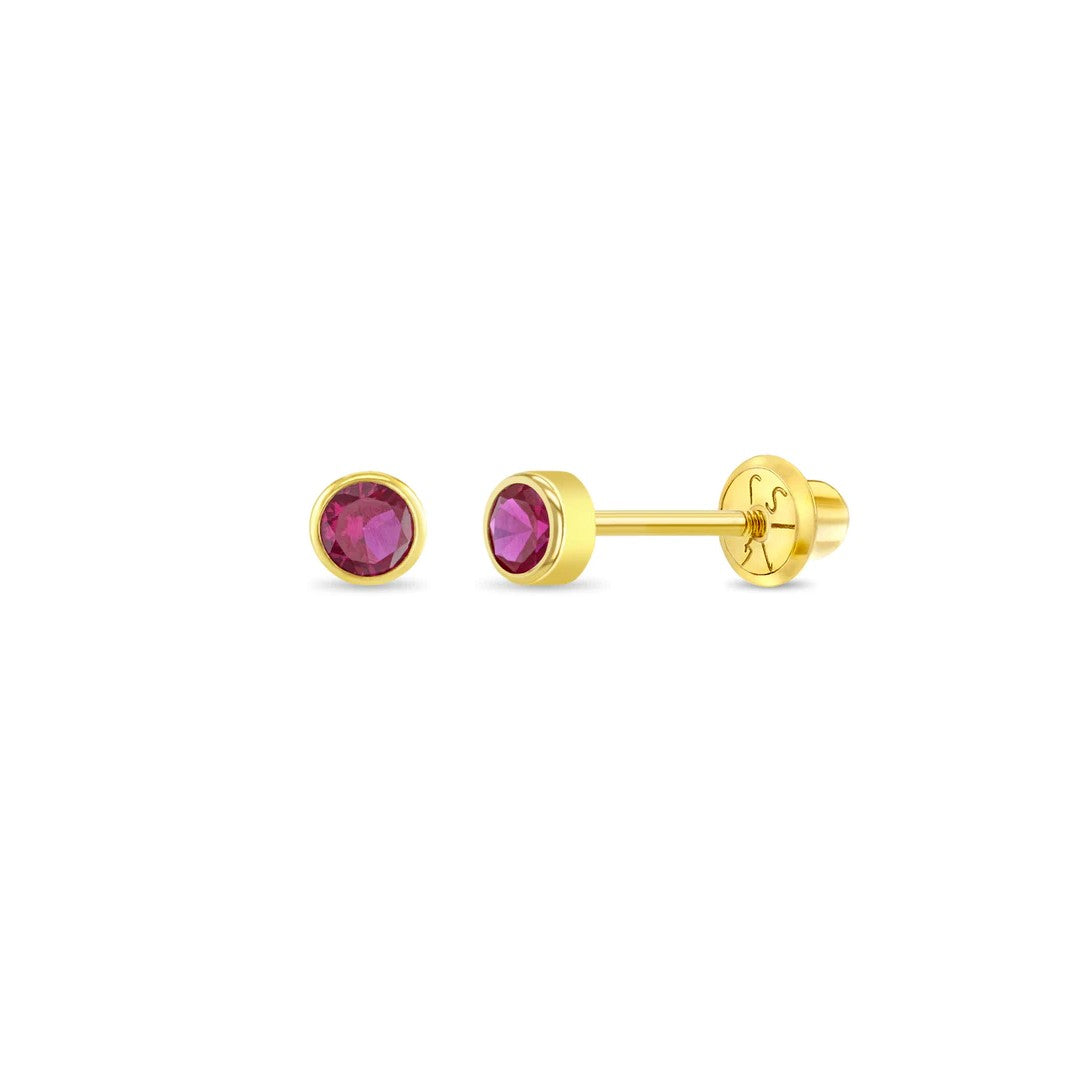 Ruby Tiny Bezel Little Girl's Stud Earrings
