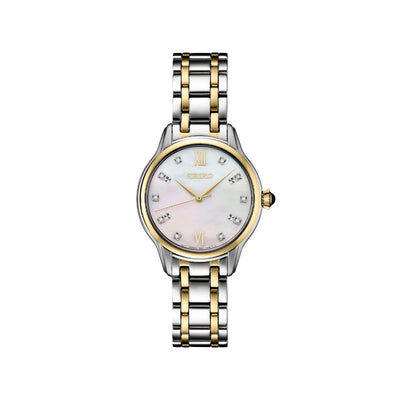 Seiko Mother of Pearl & Diamond Gold Tone Watch SRZ540