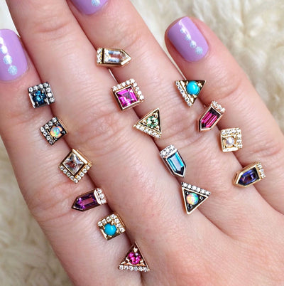 Jane Taylor Petite Square Stud Earrings with Opals