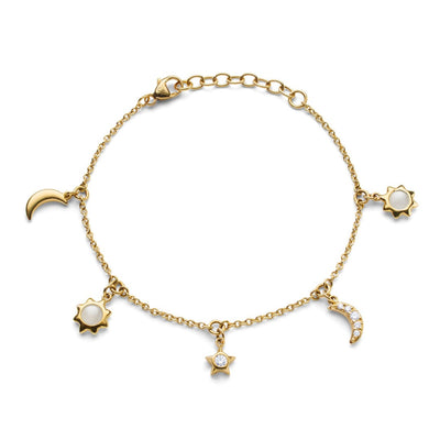 Monica Rich Kosann Sun, Moon and Stars Dangling Diamond and Moonstone Chain Bracelet