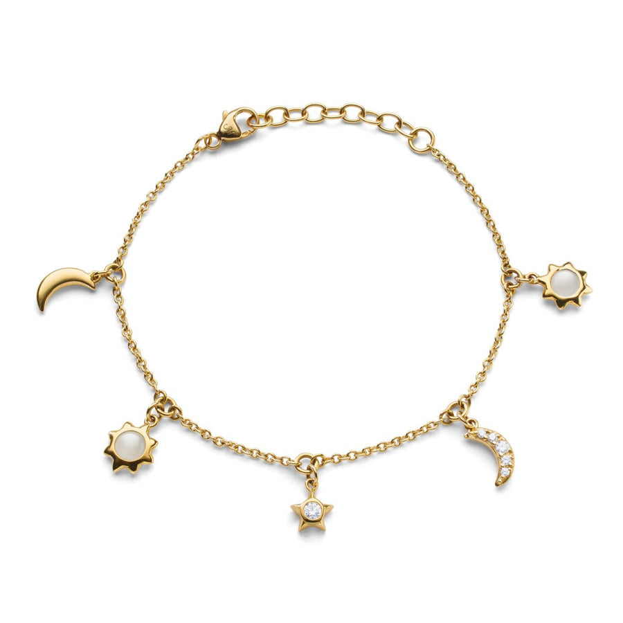 Monica Rich Kosann Sun, Moon and Stars Dangling Diamond and Moonstone Chain Bracelet