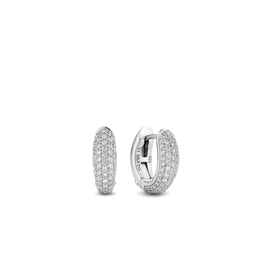 Ti Sento Milano Silver Oval Pave Huggie Hoops