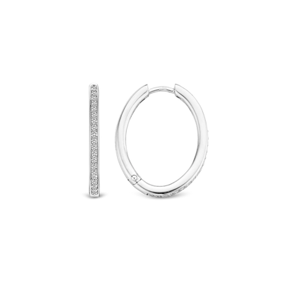 Ti Sento Milano Silver Oval Zirconia Hoops