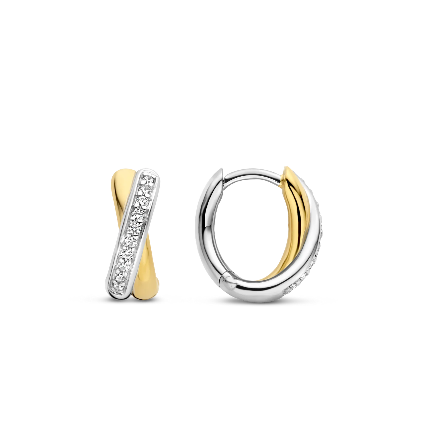 Ti Sento Milano Two Tone Crystal Kiss Huggy Earrings