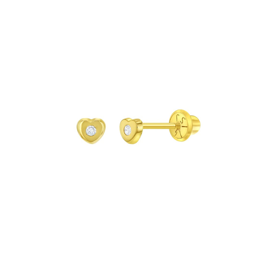 Tiny CZ Heart Little Girl's Stud Earrings
