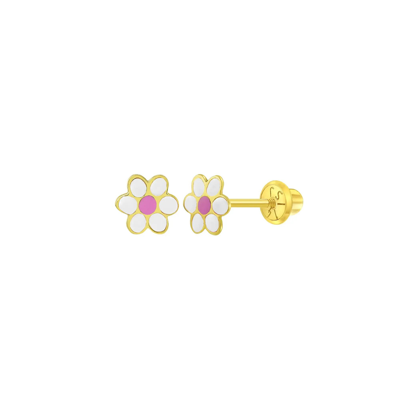 White & Pink Enamel Flower Little Girl's Stud Earrings