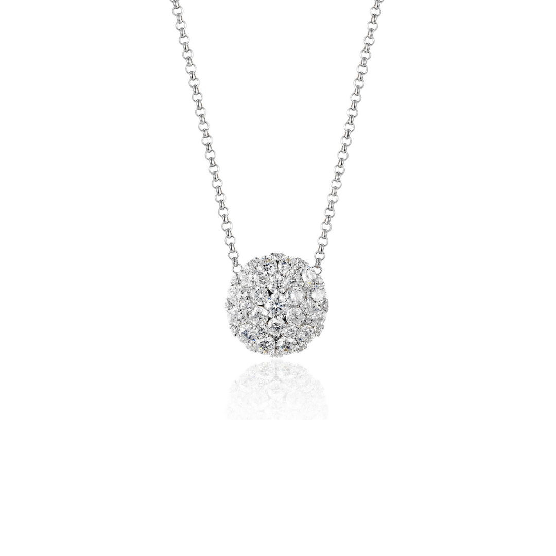 Diamond Cluster Pendant Necklace in White Gold