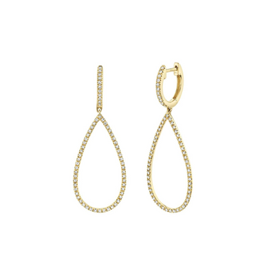 Shy Creation Open Teardrop Pave Diamond Earrings White or Yellow Gold