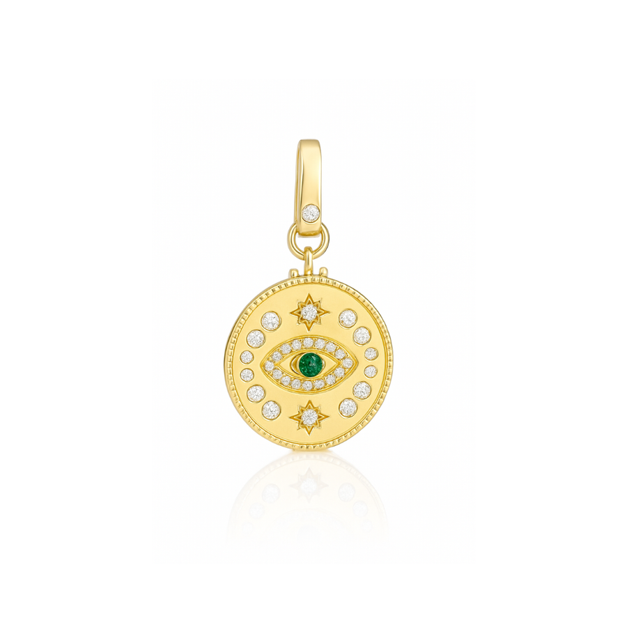 Tara Mikolay Diamond Evil Eye Disc Charm With Emerald