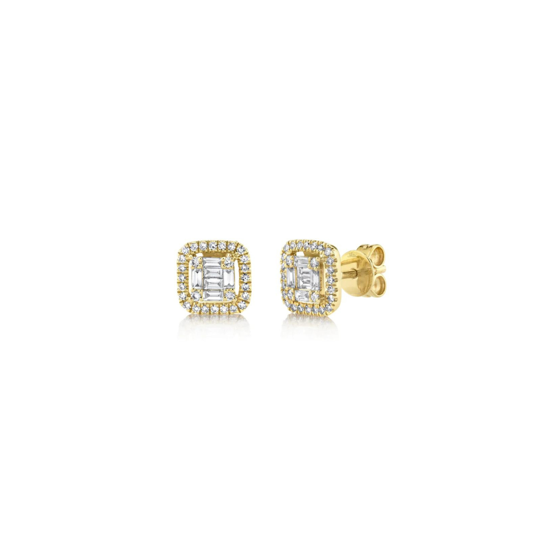 Shy Creation Baguette Diamond Cushion Studs