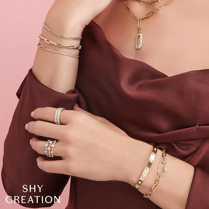 Shy Creation Diamond Bezel Latch Lock Bangle