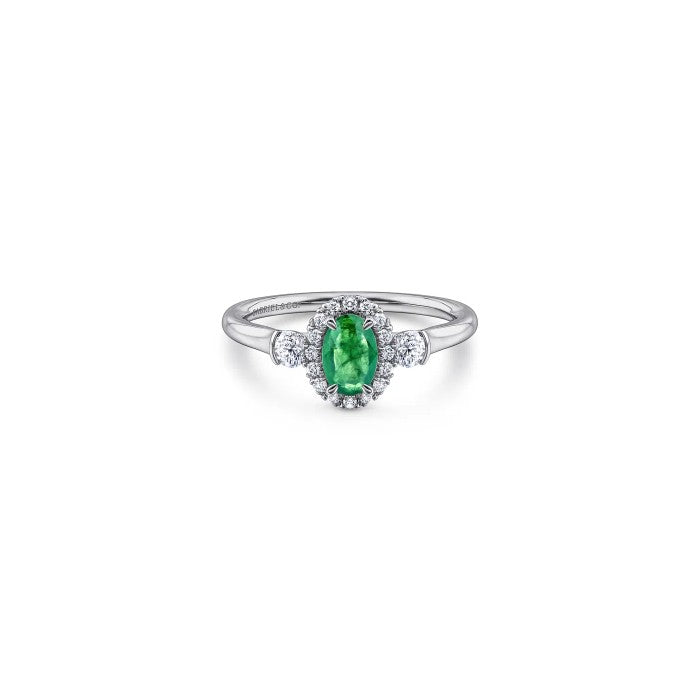 Gabriel & Co. Oval Emerald & Diamond Halo Ring