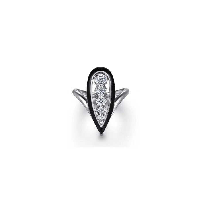 Gabriel & Co. Graduating Diamond Chevron Ring with Black Enamel