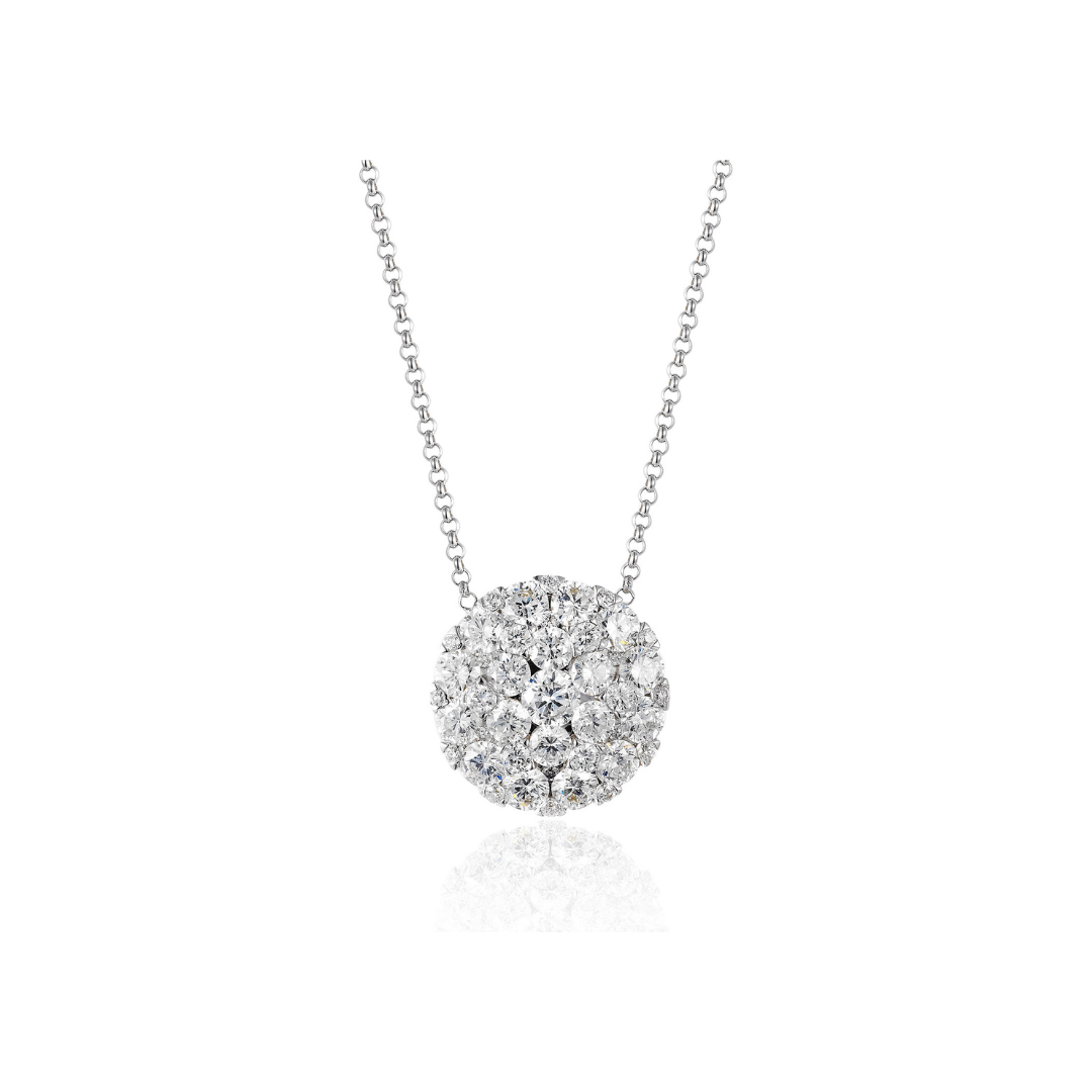 Round Diamond Cluster Pendant in White Gold