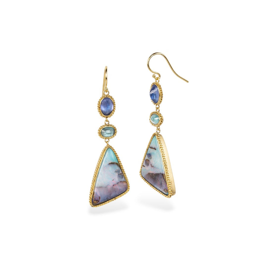 Amáli Boulder Opal Mixed Gemstone Triple Drop Earrings