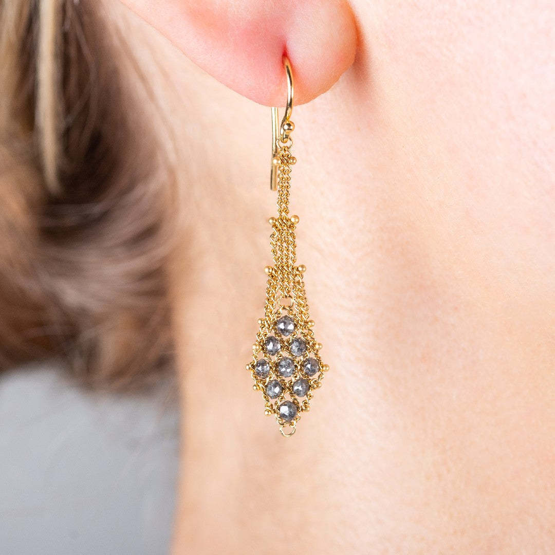 Amáli Grey Diamond Textile Suspended Lattice Earrings