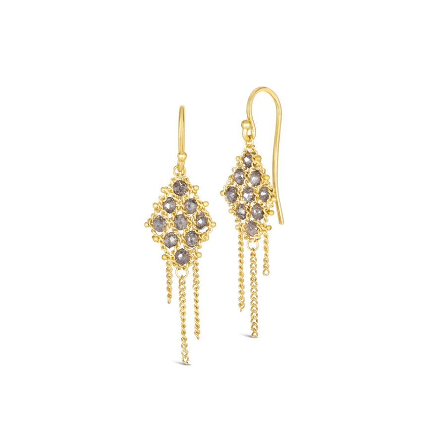 Amáli Grey Diamond Woven Textile Lattice Earrings