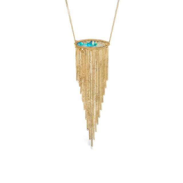 Amáli Opalized Wood Gold Tassel Necklace