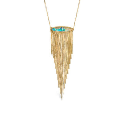 Amáli Opalized Wood Gold Tassel Necklace
