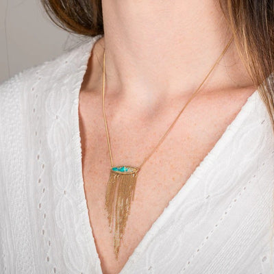 Amáli Opalized Wood Gold Tassel Necklace