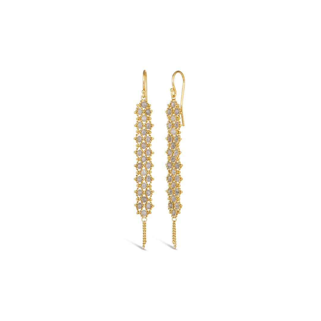 Amáli Silver Diamond Woven Long Textile Earrings