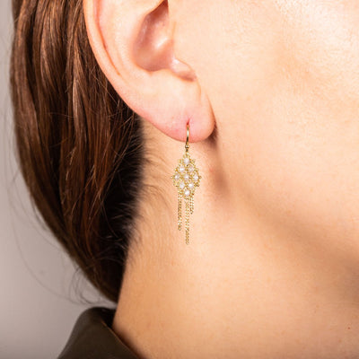 Amáli Silver Diamond Woven Textile Lattice Earrings