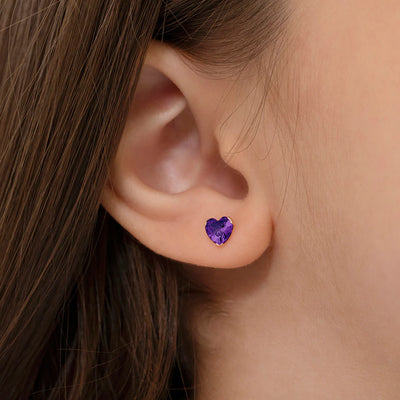 Amethyst Heart Little Girl's Stud Earring