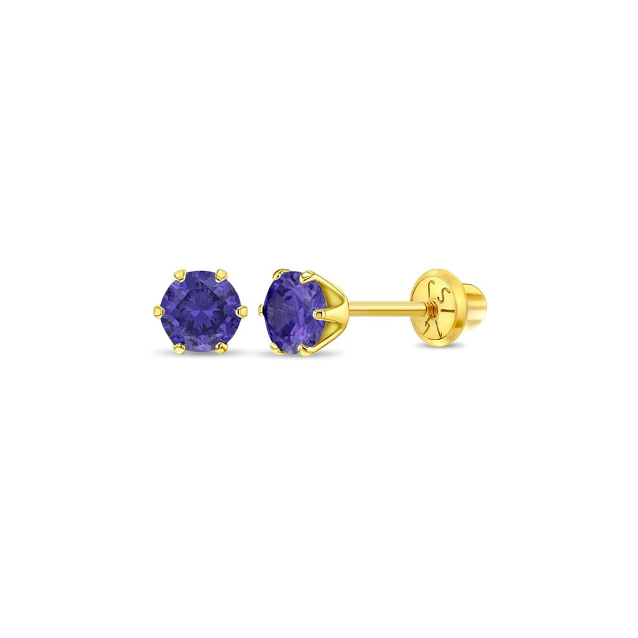 Amethyst Prong Set Little Girl's Stud Earrings