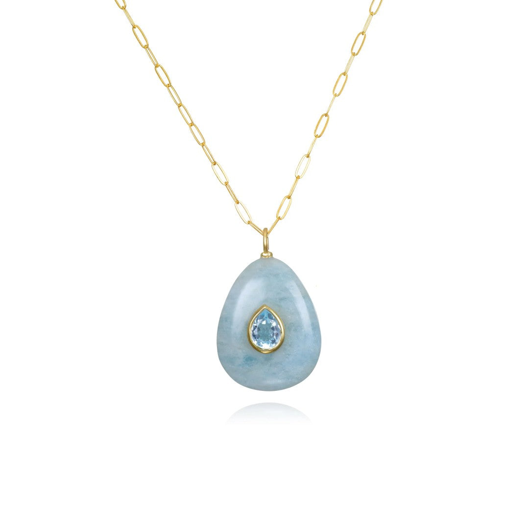 Aquamarine & Blue Topaz Pear Paperclip Necklace