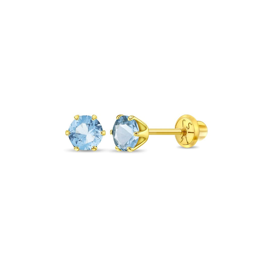 Aquamarine Prong Set Little Girl's Stud Earrings