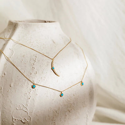 AURELIE GI Nora Turquoise & White Sapphire Crescent Moon Necklace